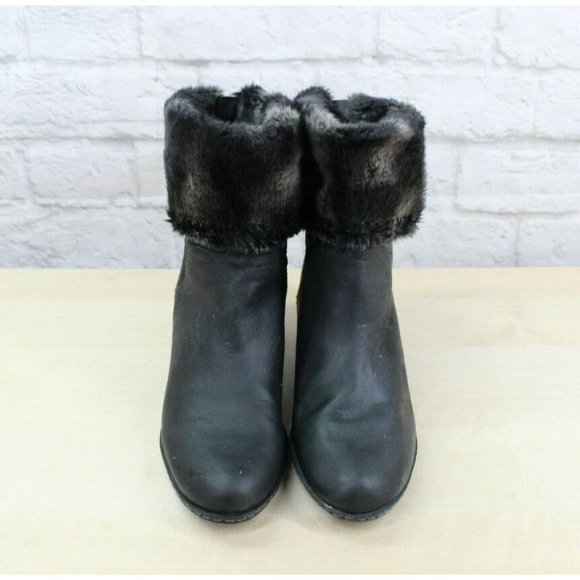 Franco Sarto Anorak Black Leather Faux Fur Back Zip Winter Wedge Boots Size 9 M - Picture 5 of 9